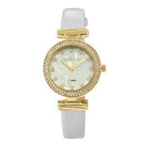 34mm Montres Carlo Women's Vegan Leather Band Stones Fashion Luxury Dress Watch